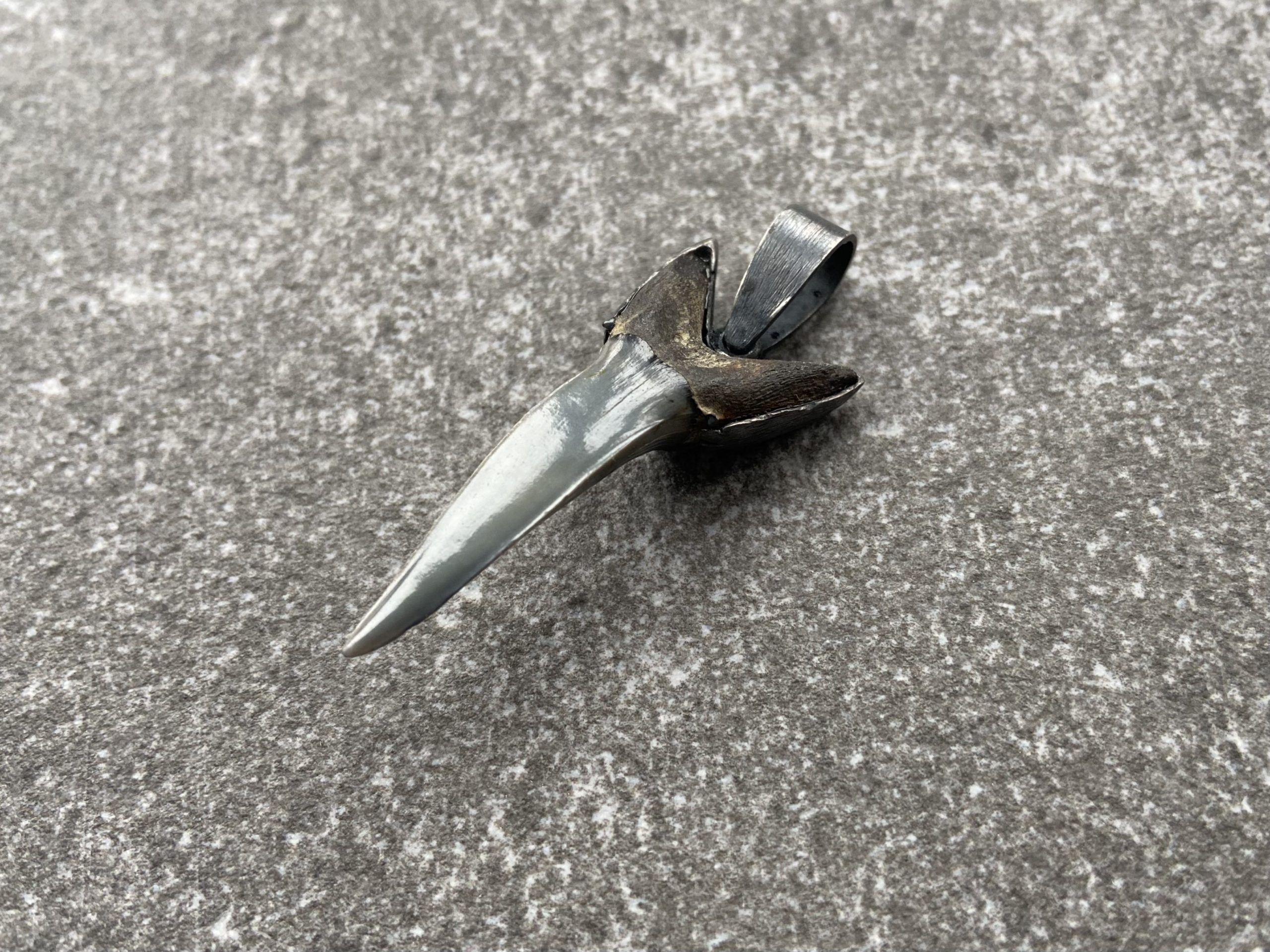 Blackened Silver Shark Tooth Pendant on Pouch