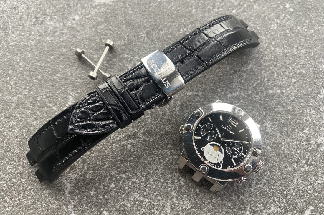 Alligator leather watch strap Seculus with deployment buckle