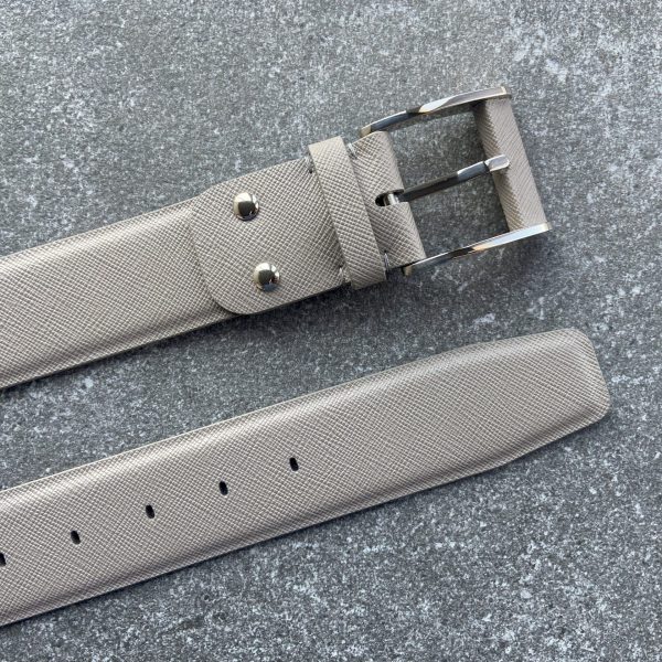 Grey belt in Saffiano calfskin, width 40mm
