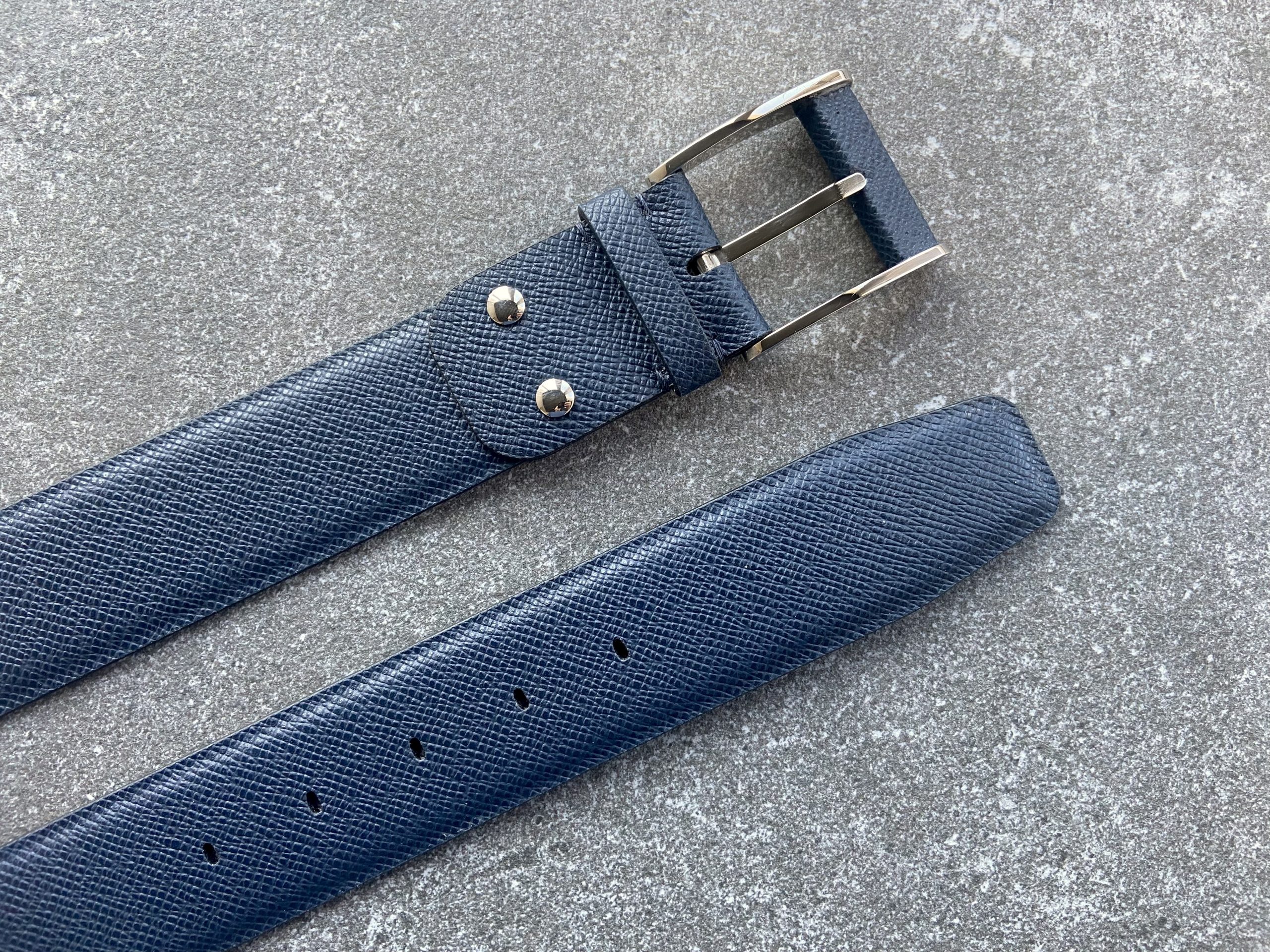 Navy belt in Saffiano calfskin, width 40mm