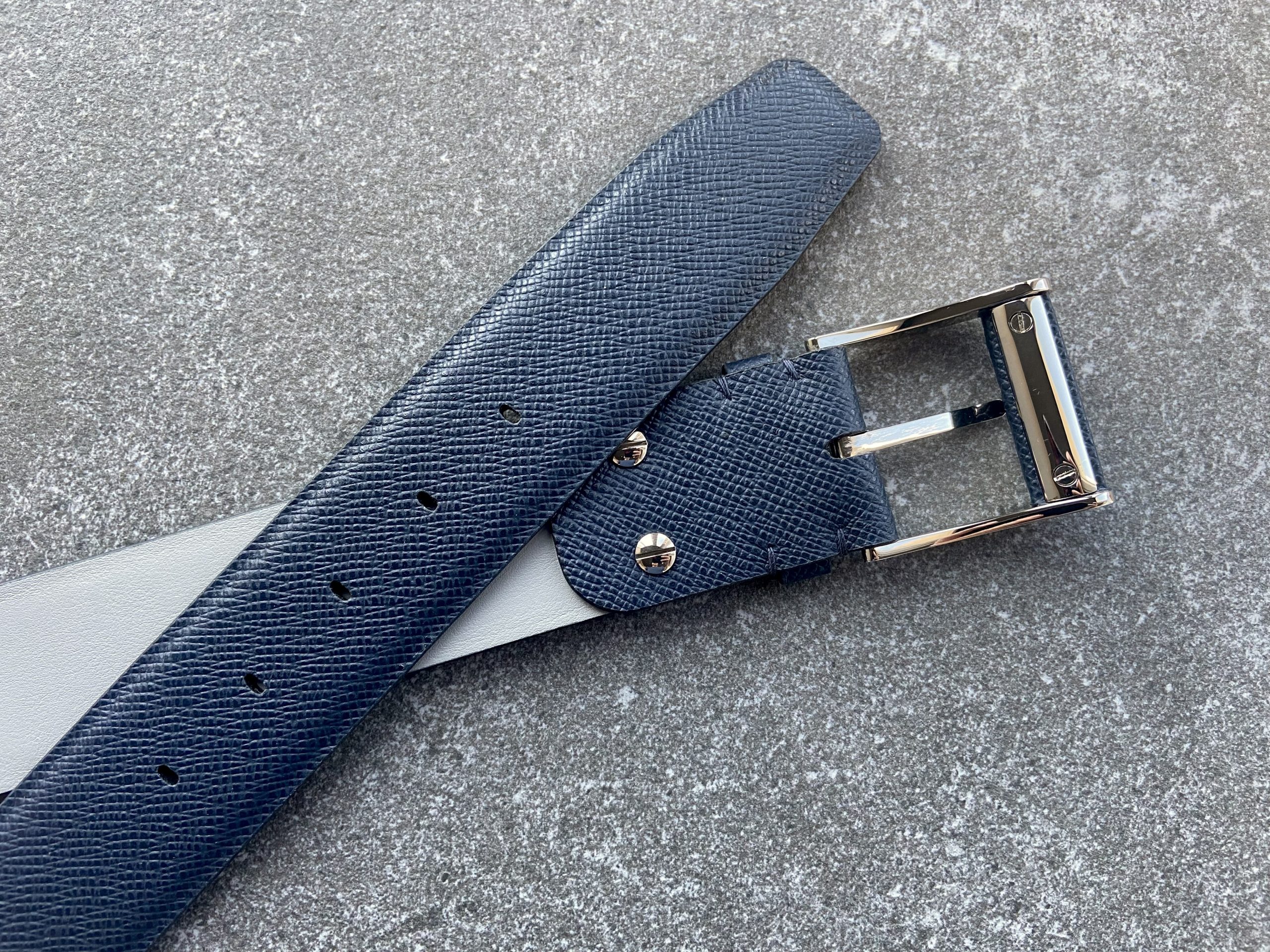Navy belt in Saffiano calfskin, width 40mm