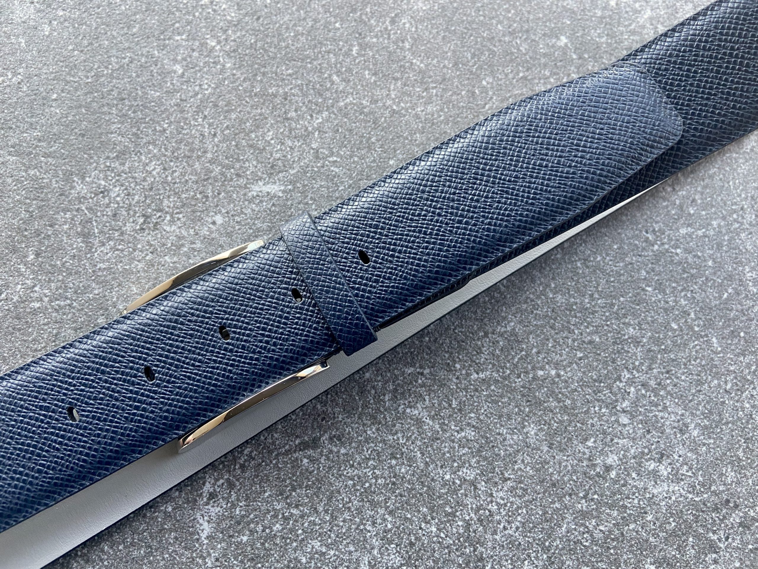 Navy Saffiano Calfskin Belt, 40mm Width