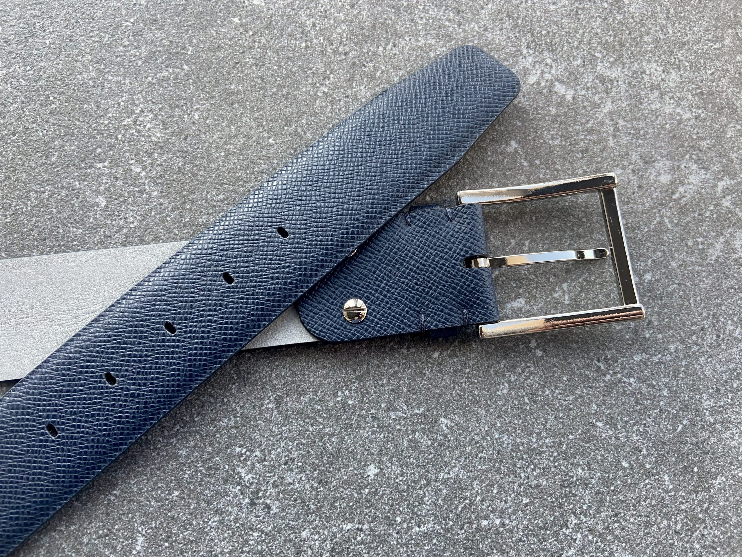Navy Saffiano Calfskin Belt, 40mm Width
