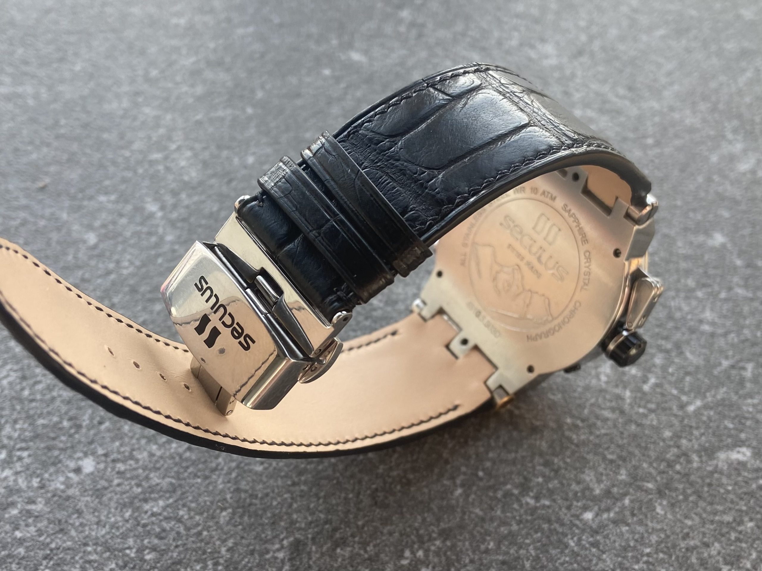 Alligator leather watch strap Seculus with deployment buckle