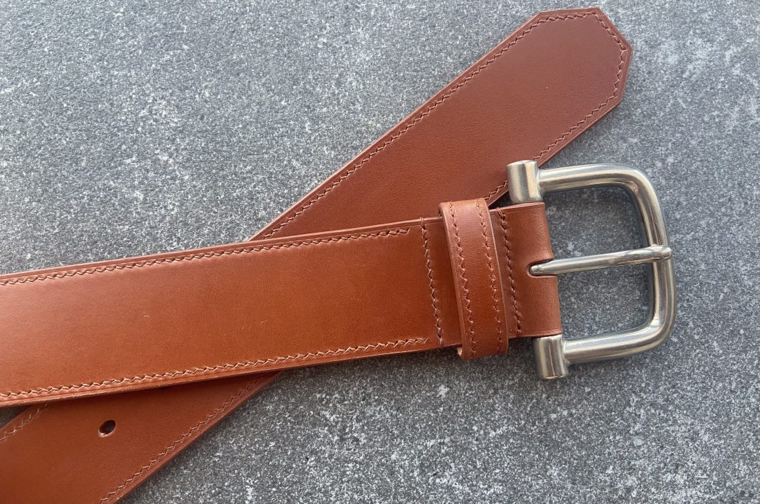 English leather trouser belt with wide keepers