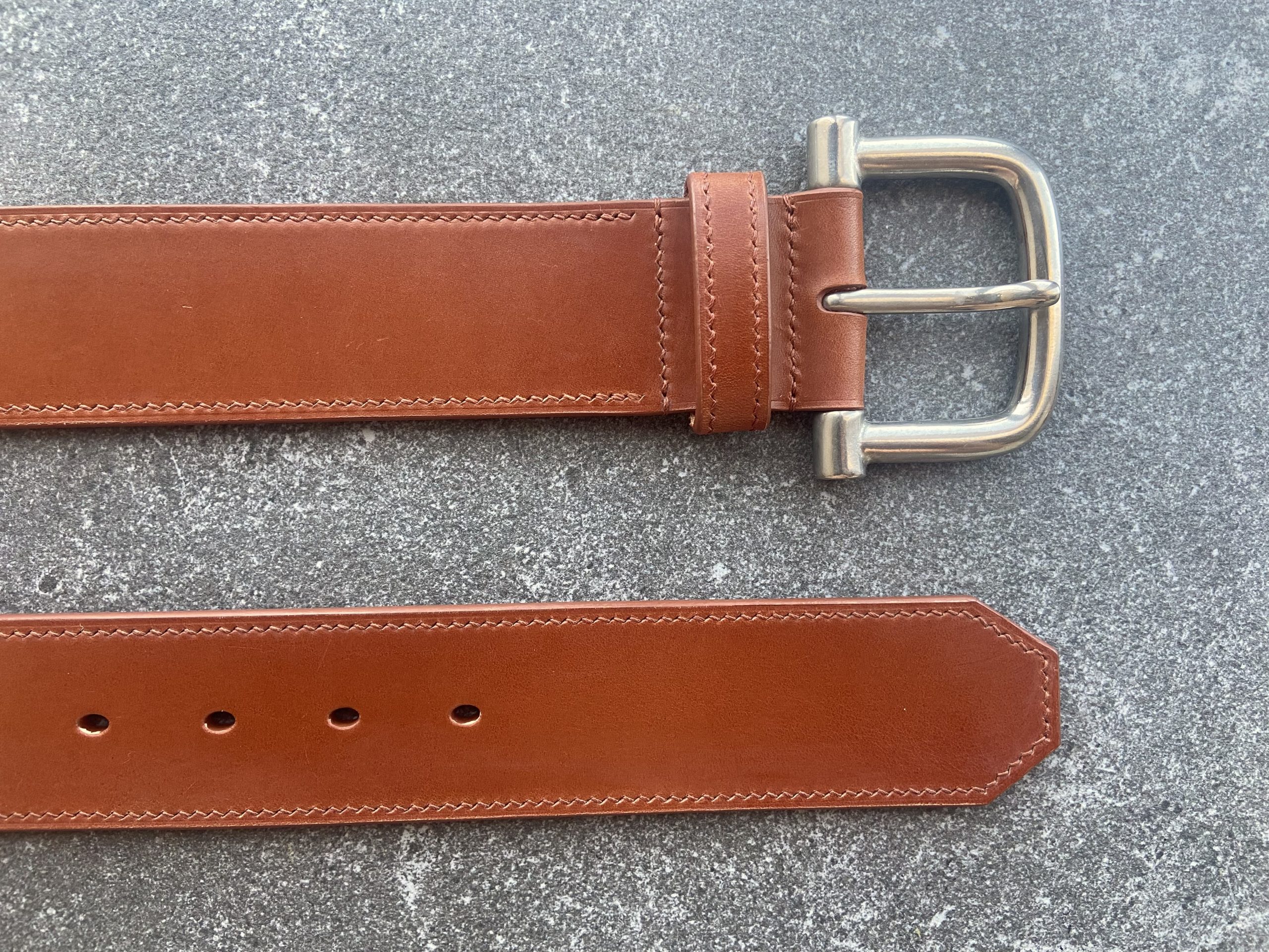 English leather trouser belt with wide keepers