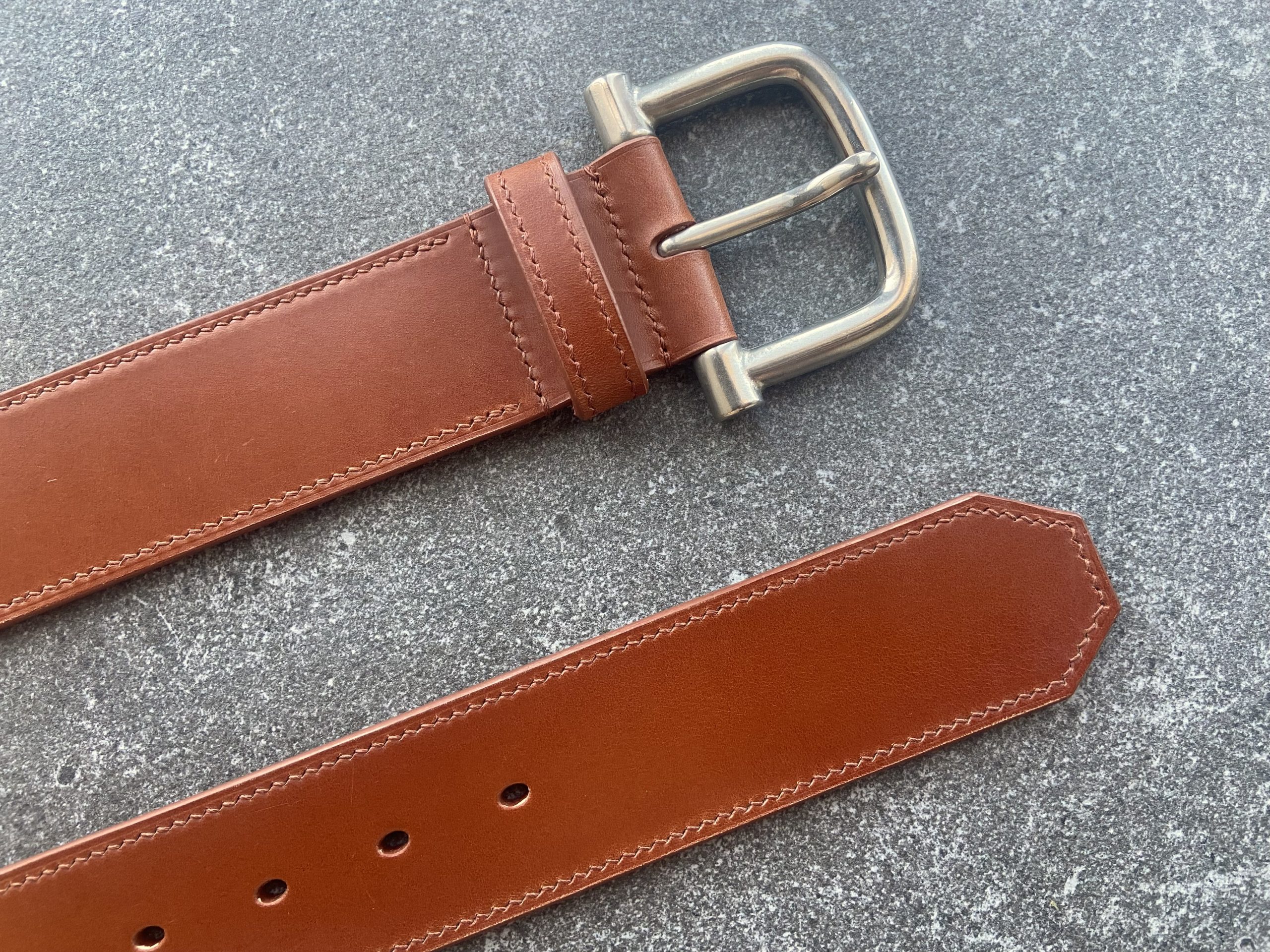 English leather trouser belt with wide keepers