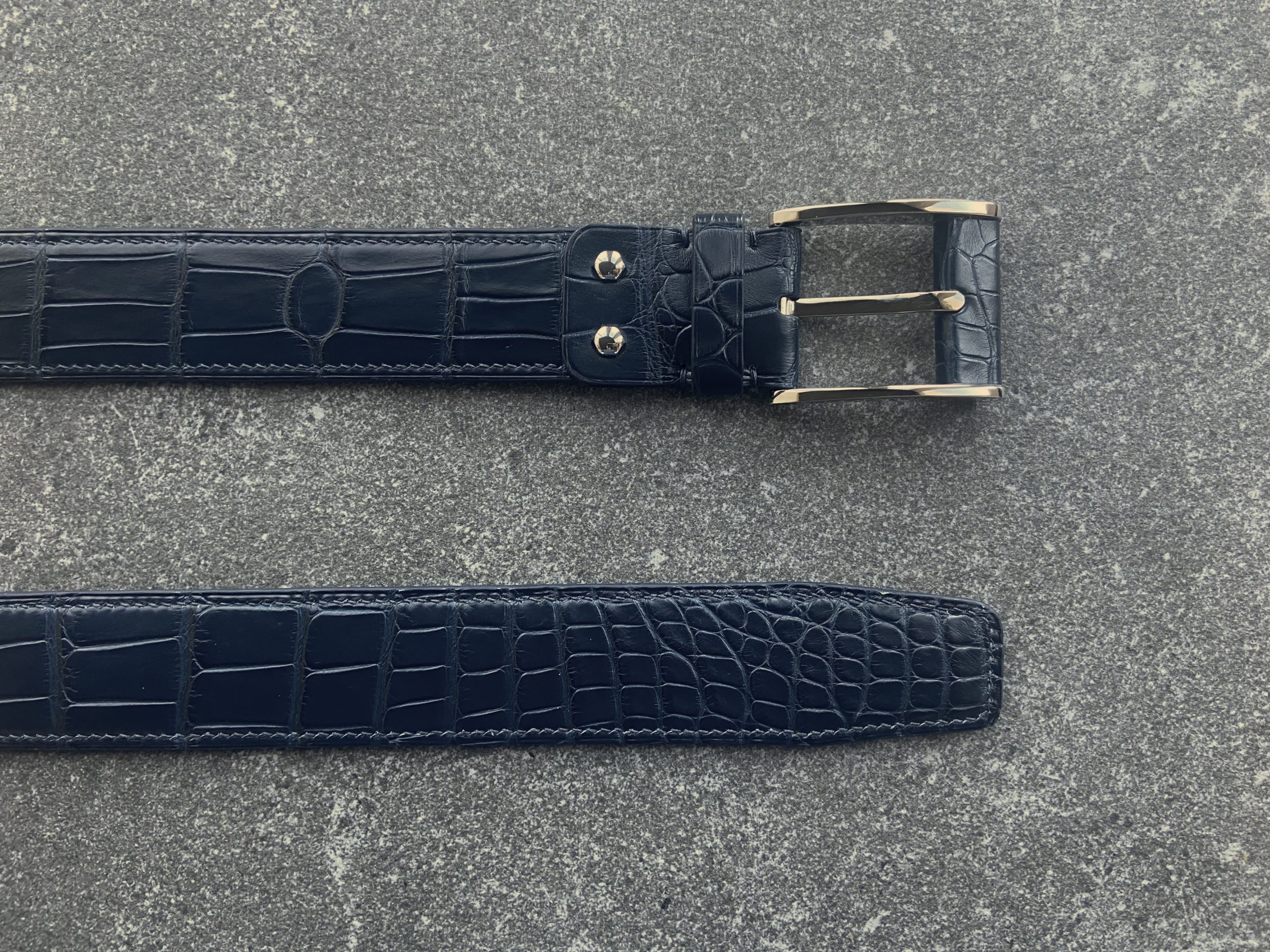 Custom Alligator Leather Belt in Navy Blue