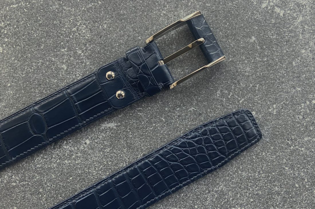 Custom Alligator Leather Belt in Navy Blue