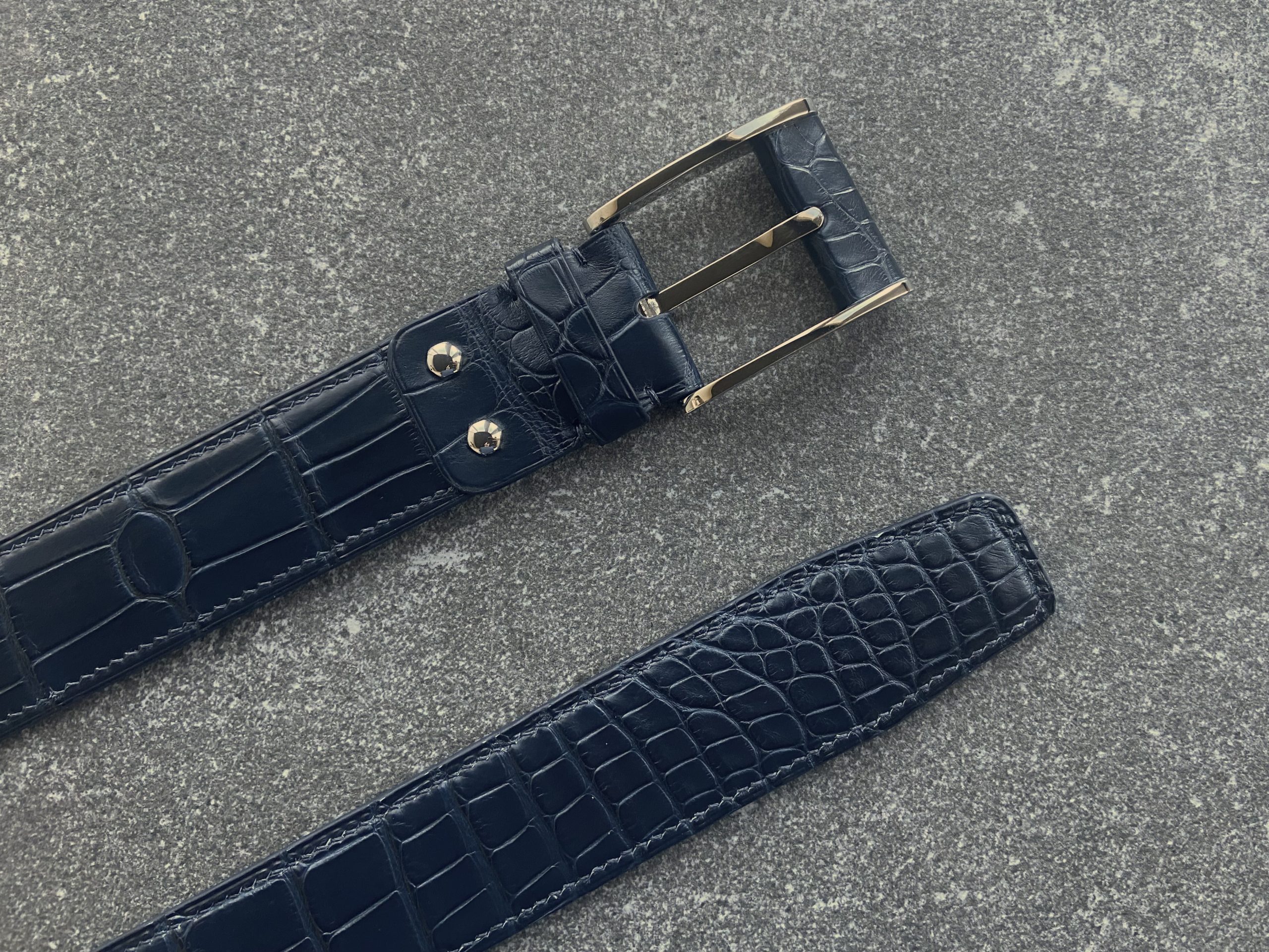 Custom Alligator Leather Belt in Navy Blue