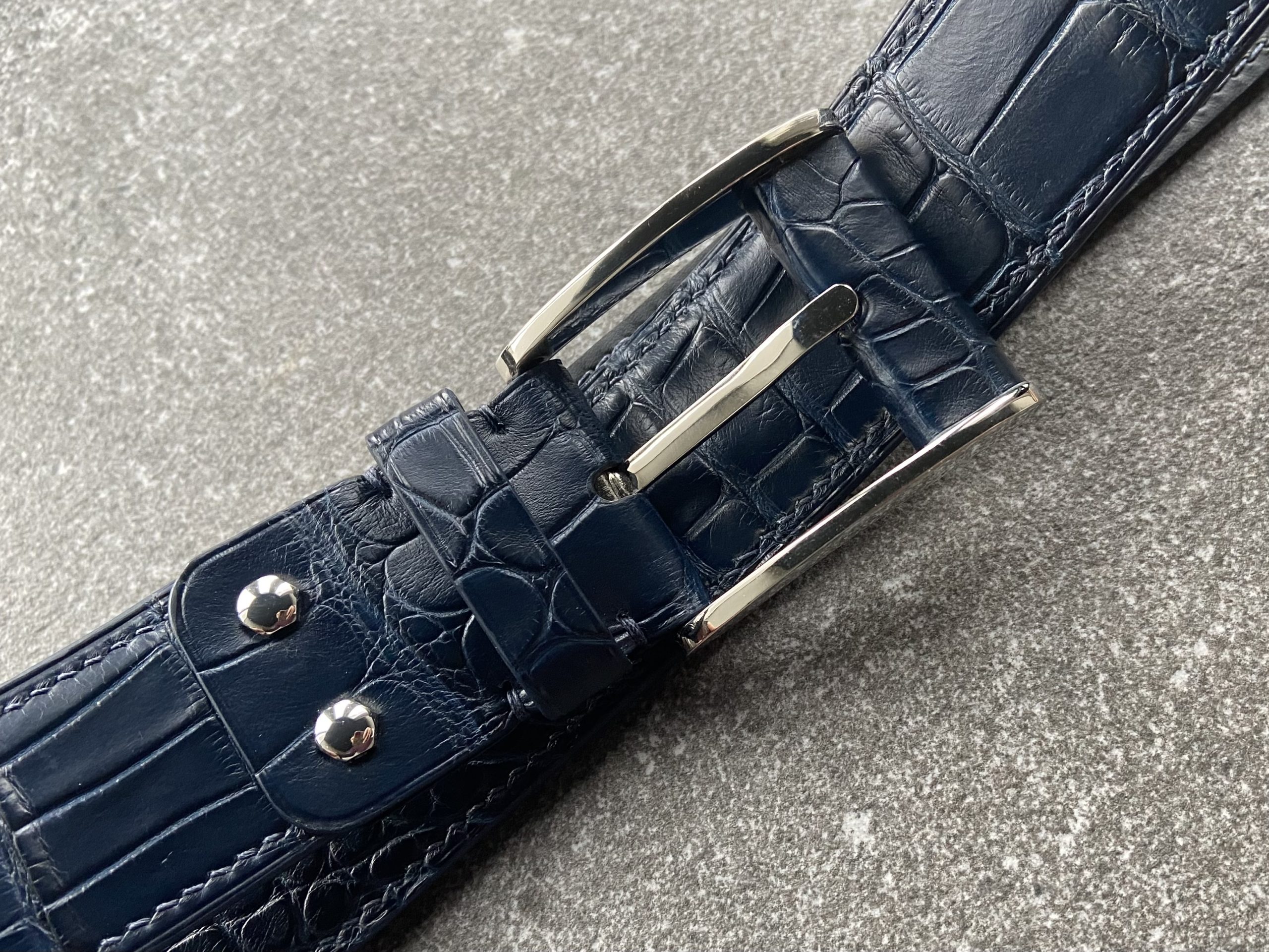 Custom Alligator Leather Belt in Navy Blue