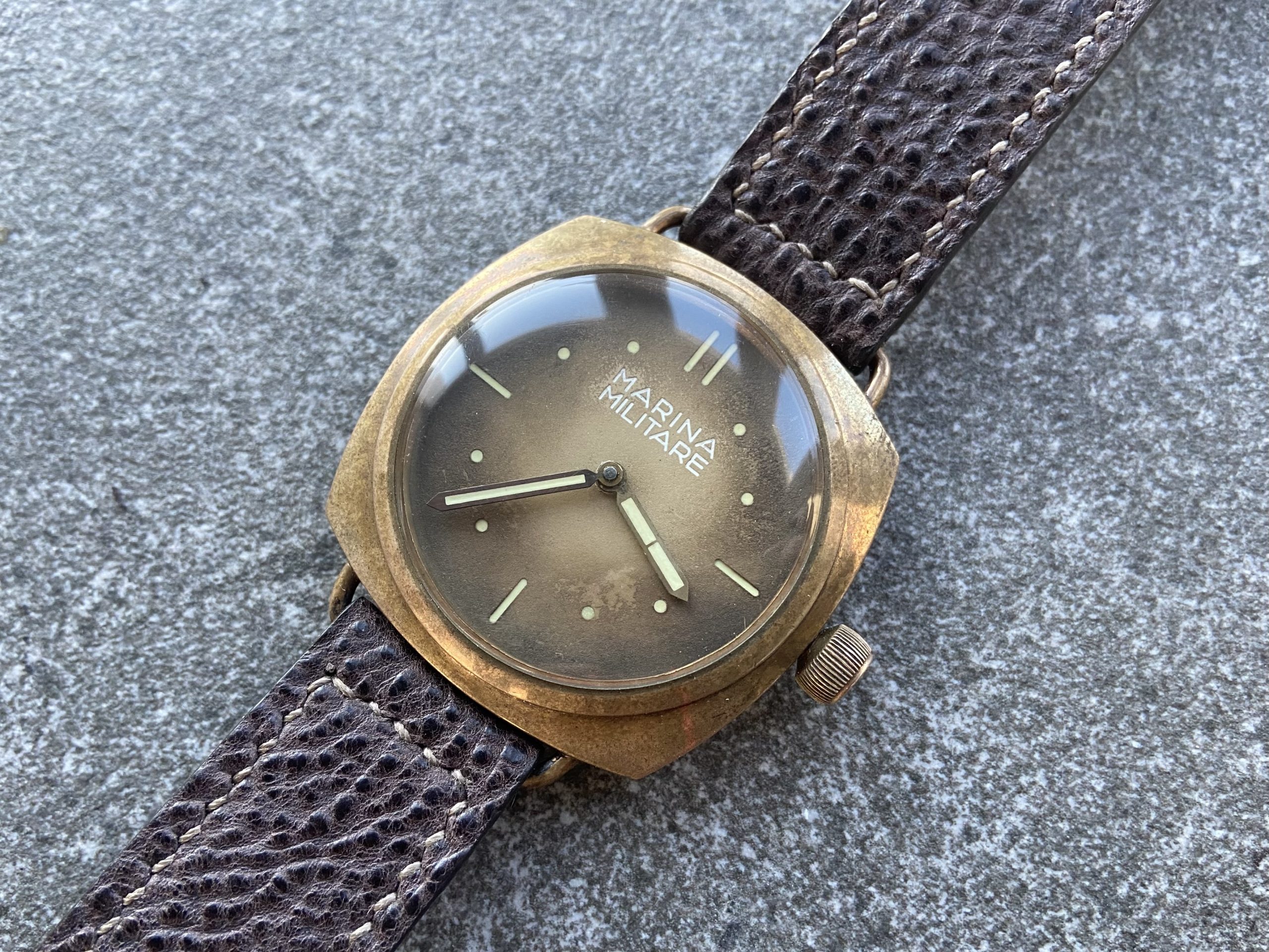 Handcrafted leather watch strap on Panerai ref. 2533 homage watch