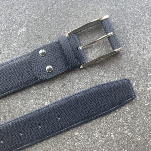 Dark navy Saffiano calfskin belt with Italian palladium buckle – 40 mm width