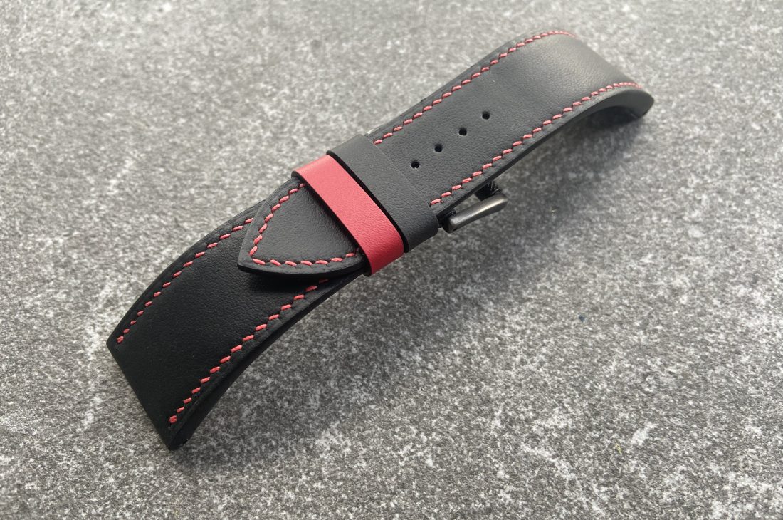 Luminox Land XL.1921 custom leather strap with red stitching and red keeper