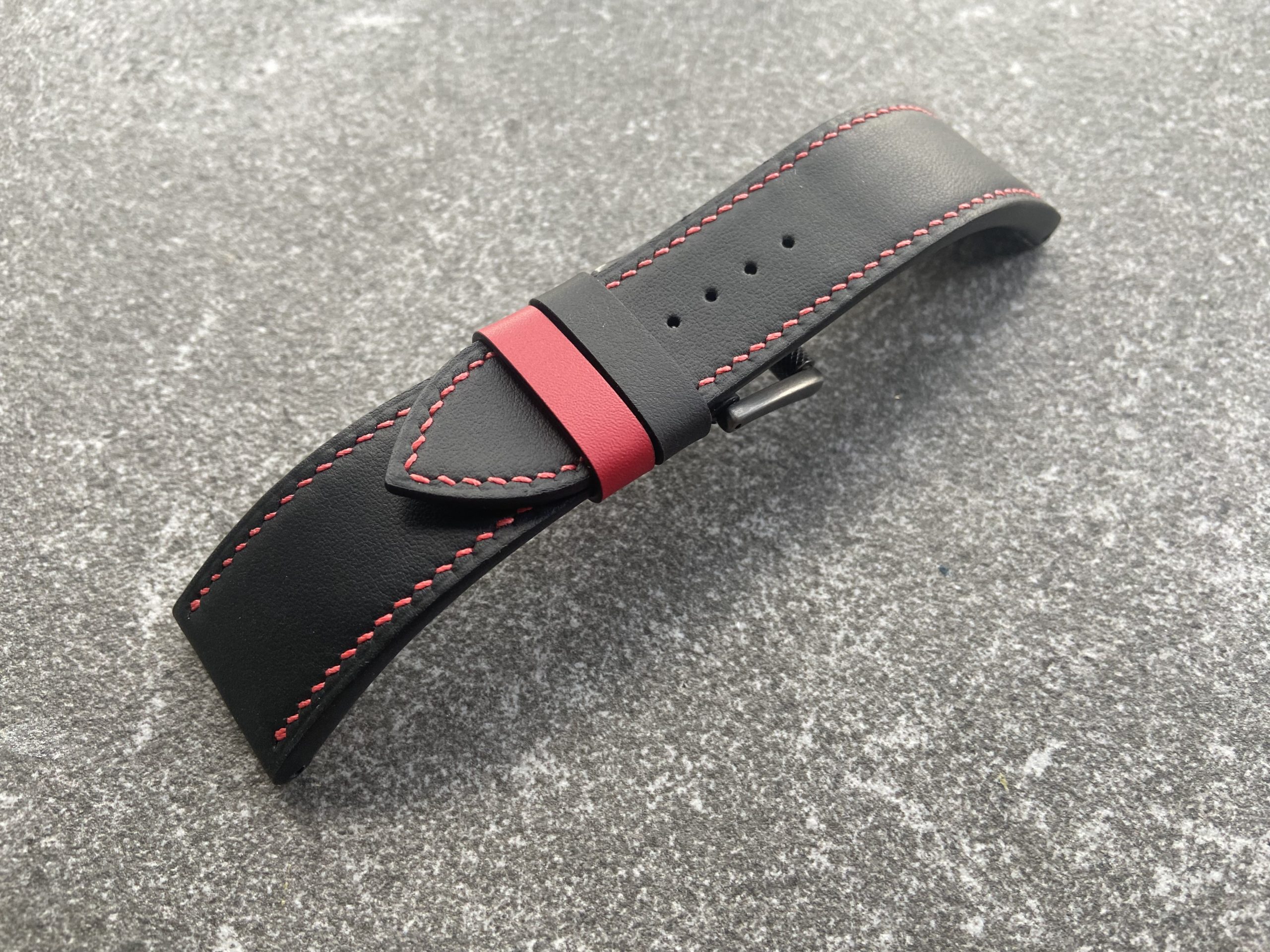 Luminox Land XL.1921 custom leather strap with red stitching and red keeper