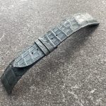 Steel blue alligator strap for Patek Philippe with color-matched edges and thread