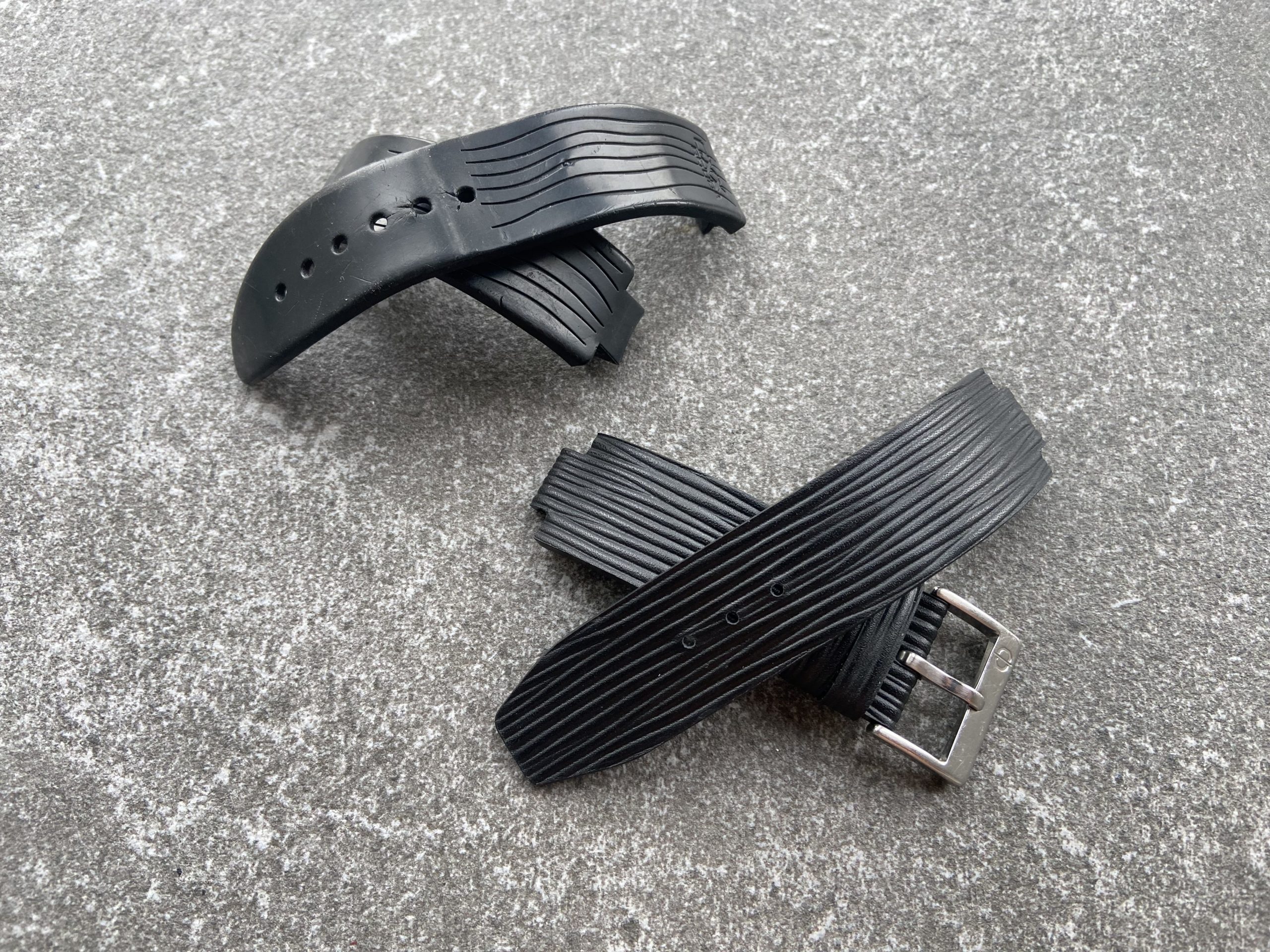 Original rubber strap and bespoke black Epi leather strap for Clerc CXX Scuba Diamonds