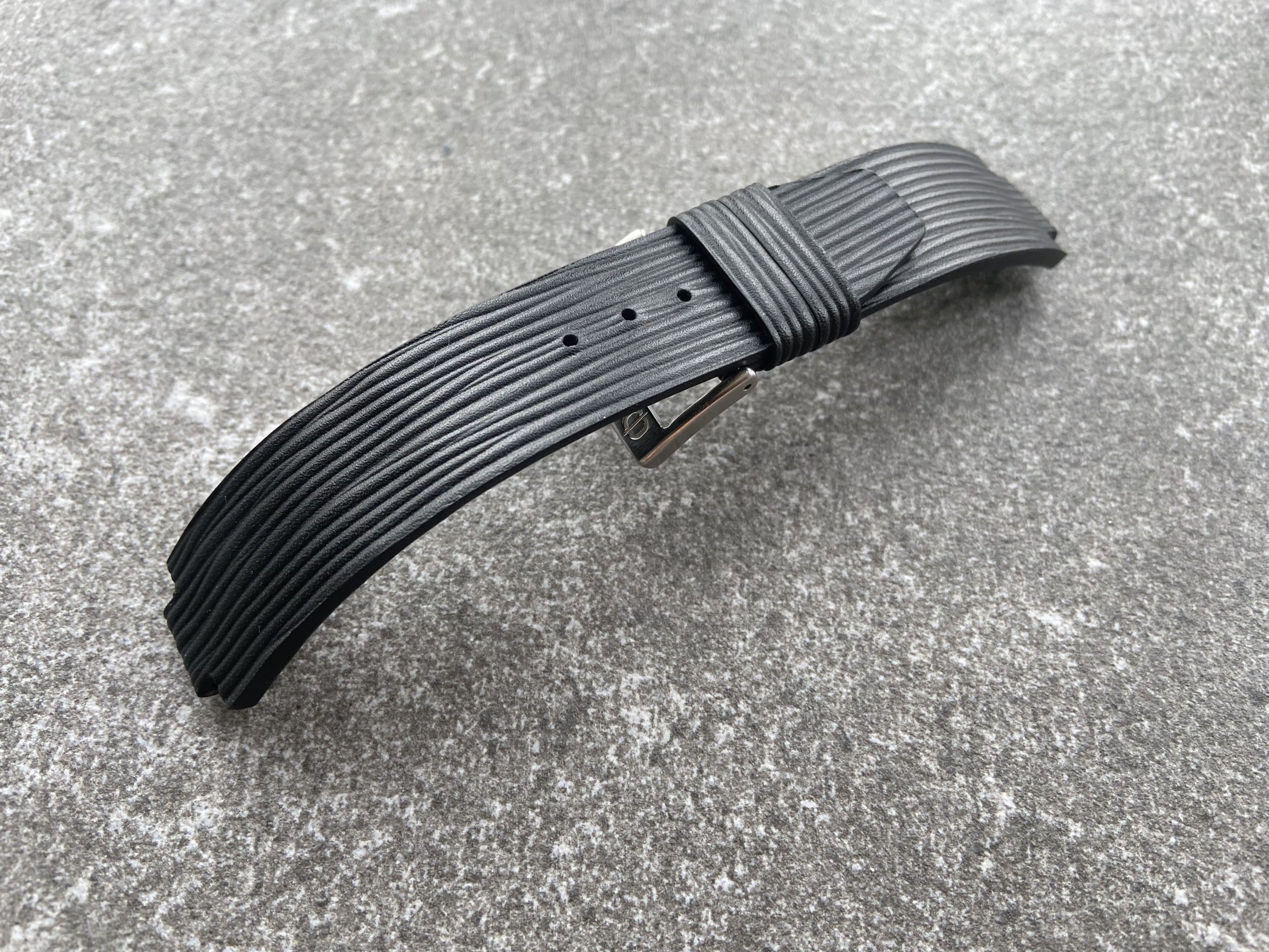 Bespoke black Epi leather watch strap with wave-like texture