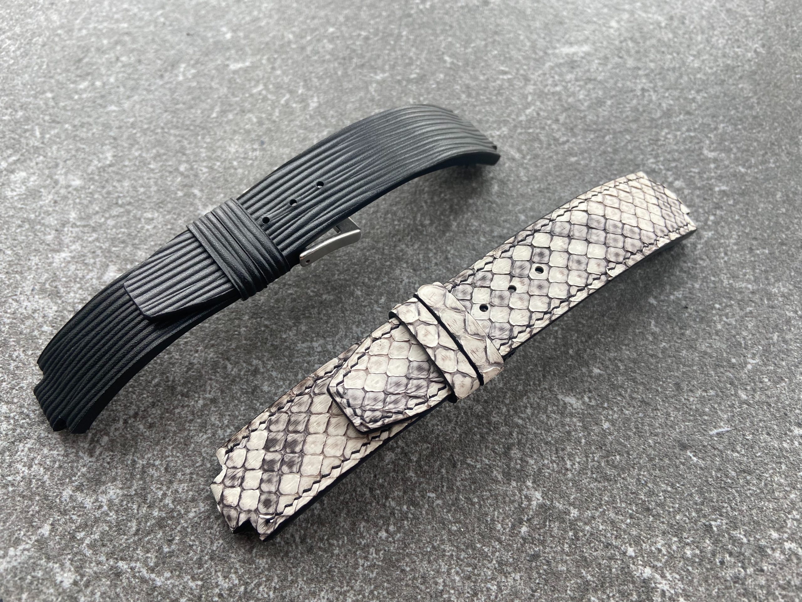 Bespoke Epi leather strap and python strap made for Clerc CXX Scuba Diamonds