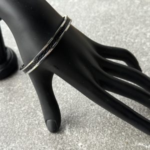 Stainless Steel Clic Bracelet with Obsidian Scale Line Leather Inlay