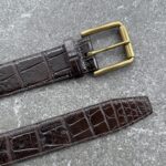 Two piece alligator tail belt set with solid brass sewn in buckle and natural scarring